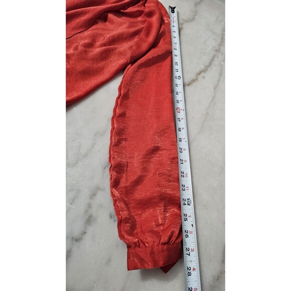 Arden B Women's Red Sheer Long Sleeve Wrap 100% Polyester Blouse Size Medium - Picture 7 of 9